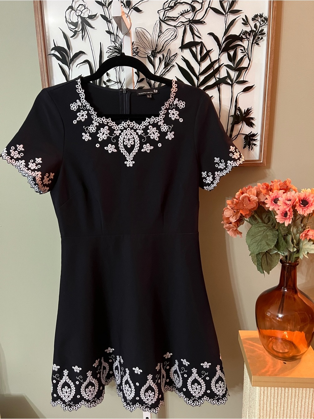 The Essence Collection EP Black White Eyelet Fit And Flare A-Line Dress Size L
